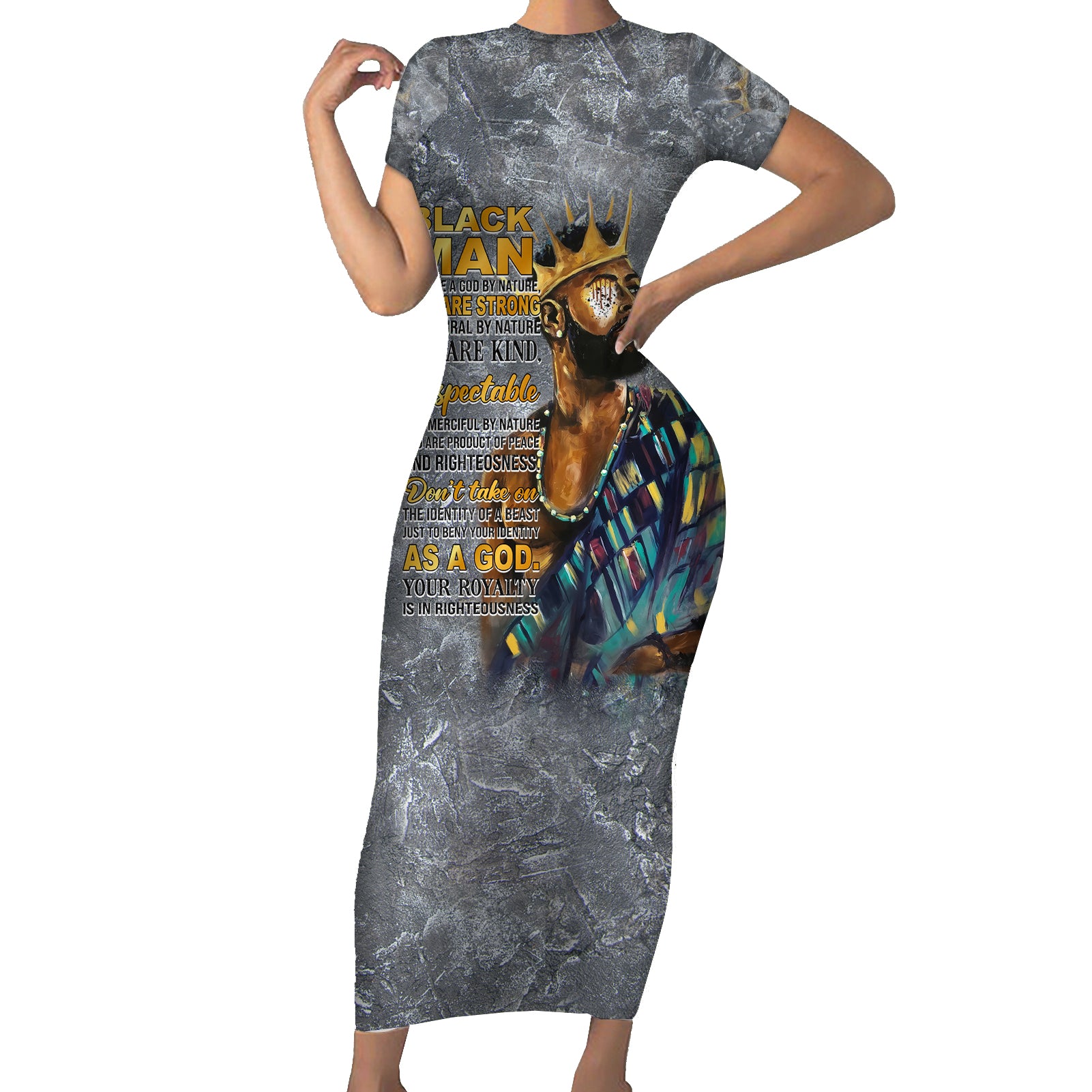 Black Man Africa Short Sleeve Bodycon Dress Naturally King - Wonder Print Shop