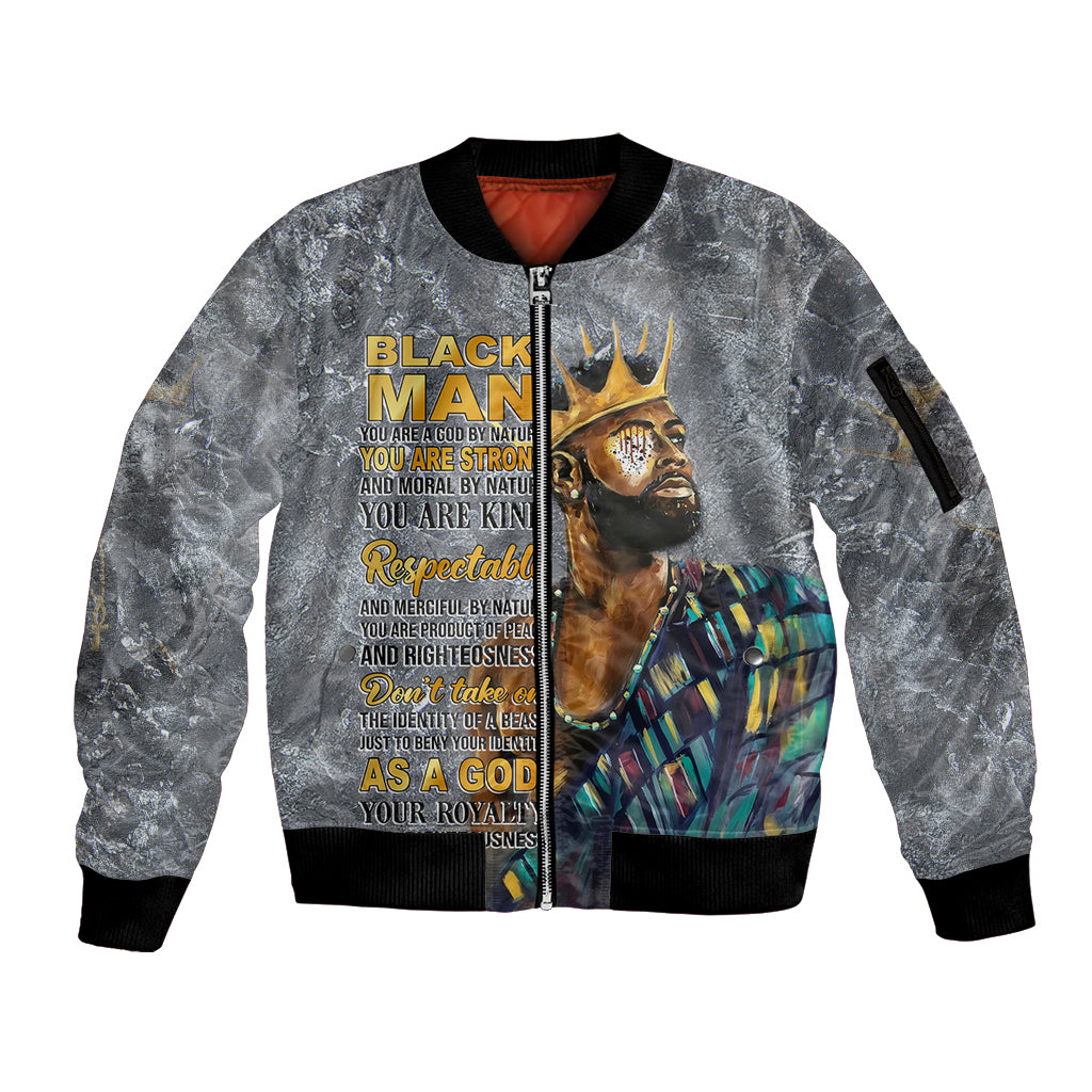 Black Man Africa Sleeve Zip Bomber Jacket Naturally King - Wonder Print Shop