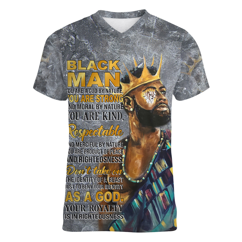 Black Man Africa Women V Neck T Shirt Naturally King - Wonder Print Shop