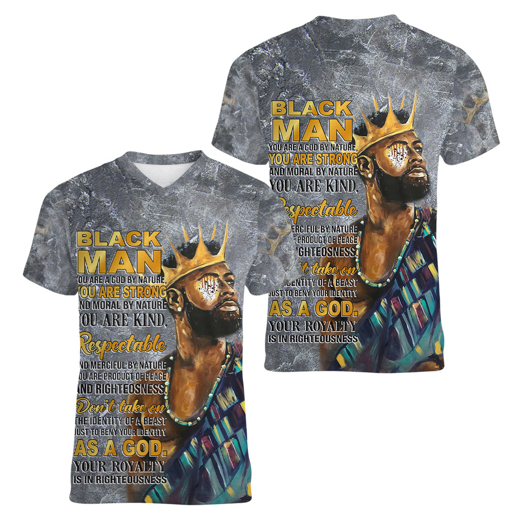 Black Man Africa Women V Neck T Shirt Naturally King - Wonder Print Shop