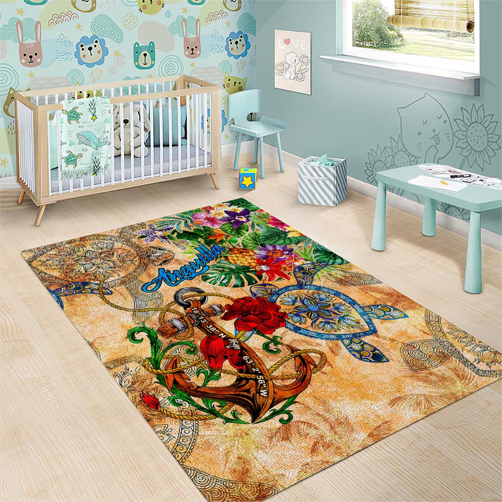 Anguilla Area Rug Geographic Coordinate Anchor - Turlte Tropical