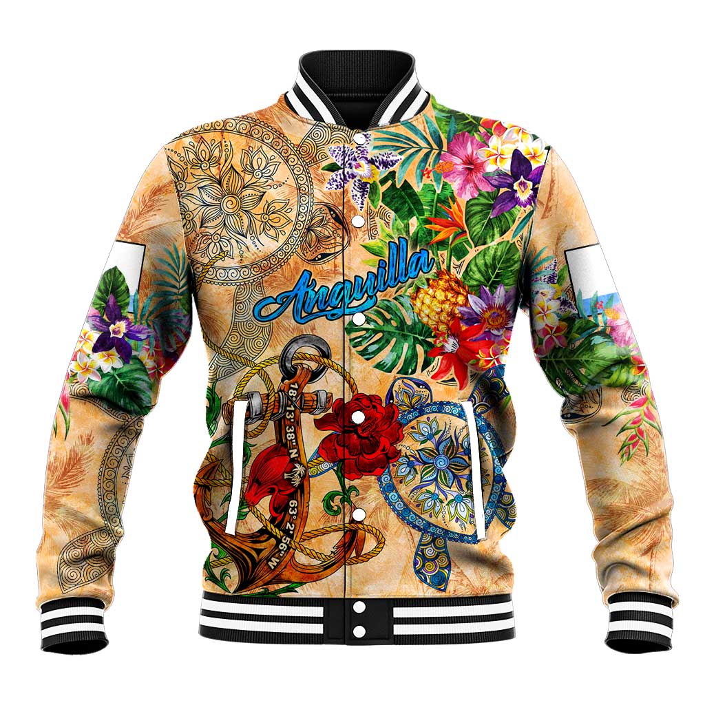 Anguilla Baseball Jacket Geographic Coordinate Anchor - Turlte Tropical