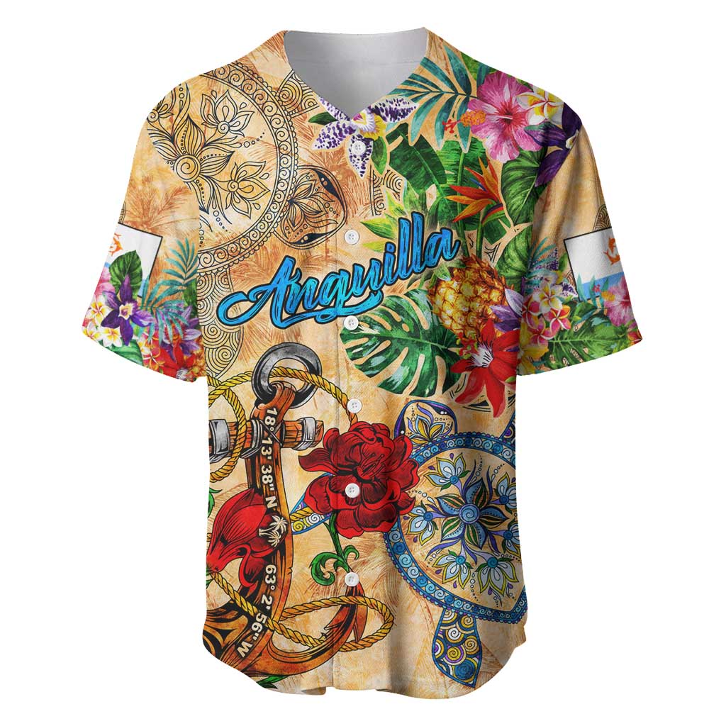 Anguilla Baseball Jersey Geographic Coordinate Anchor - Turlte Tropical