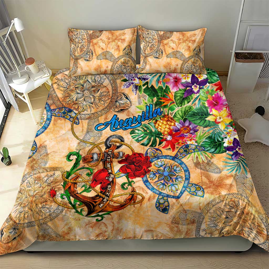 Anguilla Bedding Set Geographic Coordinate Anchor - Turlte Tropical