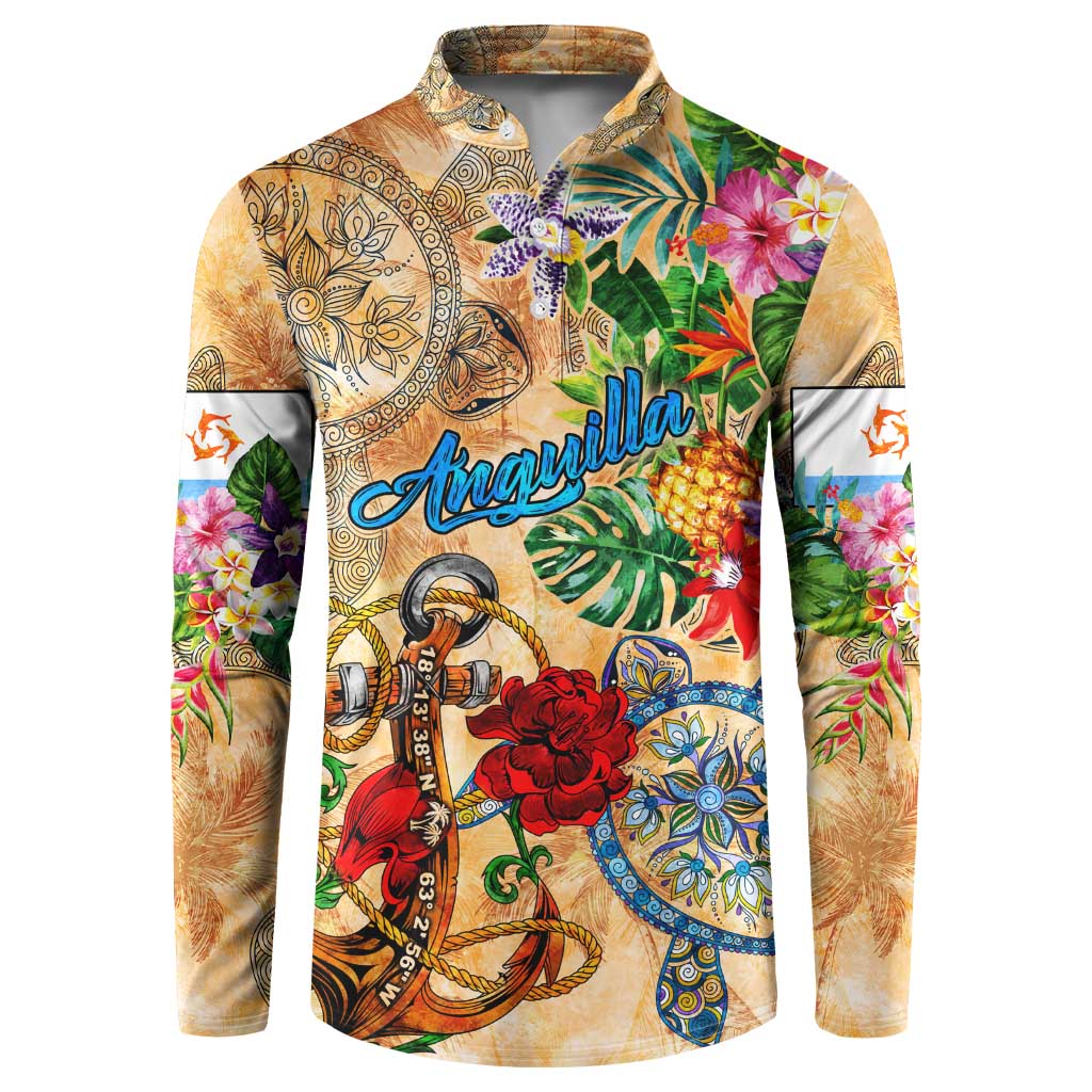 Anguilla Button Sweatshirt Geographic Coordinate Anchor - Turlte Tropical