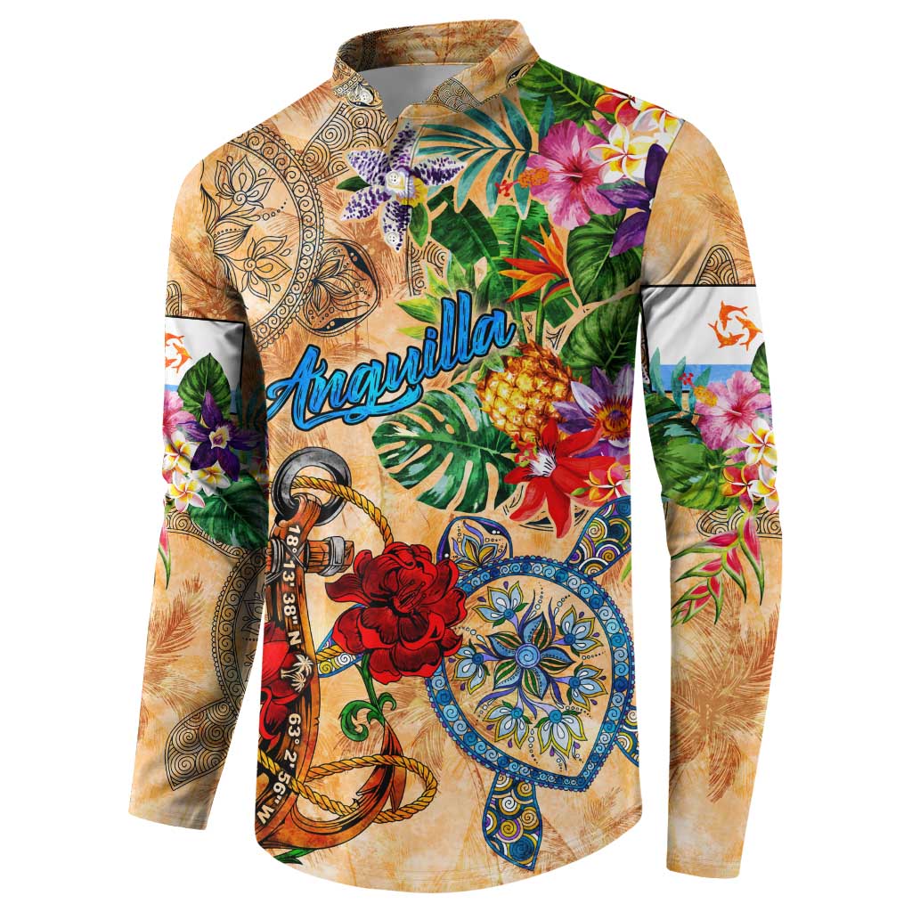 Anguilla Button Sweatshirt Geographic Coordinate Anchor - Turlte Tropical