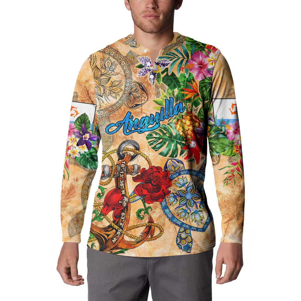 Anguilla Button Sweatshirt Geographic Coordinate Anchor - Turlte Tropical