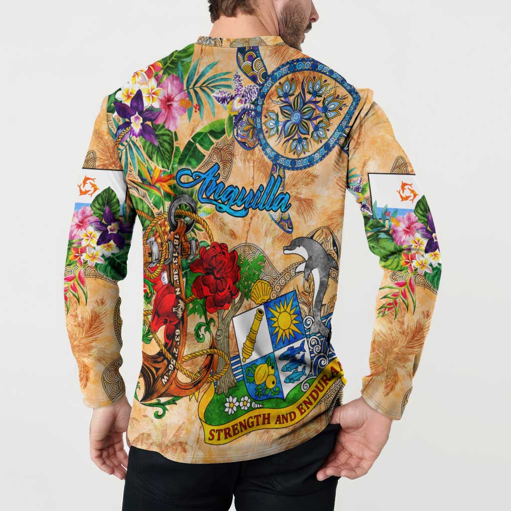 Anguilla Button Sweatshirt Geographic Coordinate Anchor - Turlte Tropical