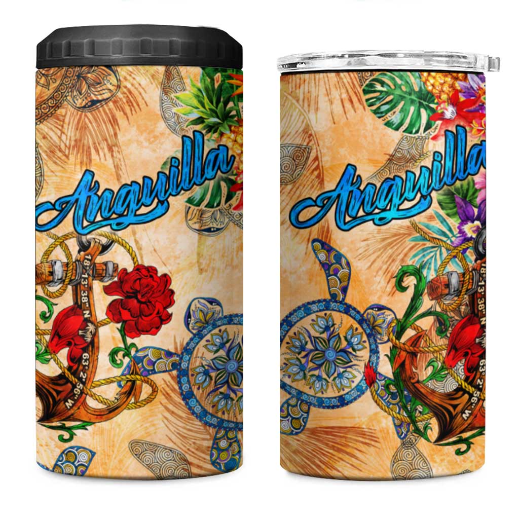 Anguilla 4 in 1 Can Cooler Tumbler Geographic Coordinate Anchor - Turlte Tropical
