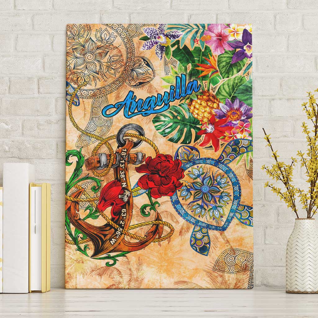 Anguilla Canvas Wall Art Geographic Coordinate Anchor - Turlte Tropical