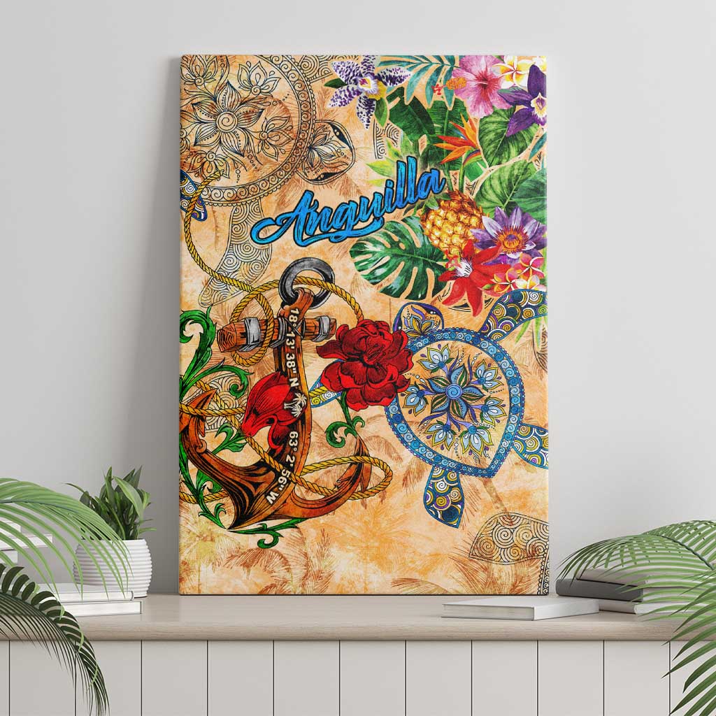 Anguilla Canvas Wall Art Geographic Coordinate Anchor - Turlte Tropical