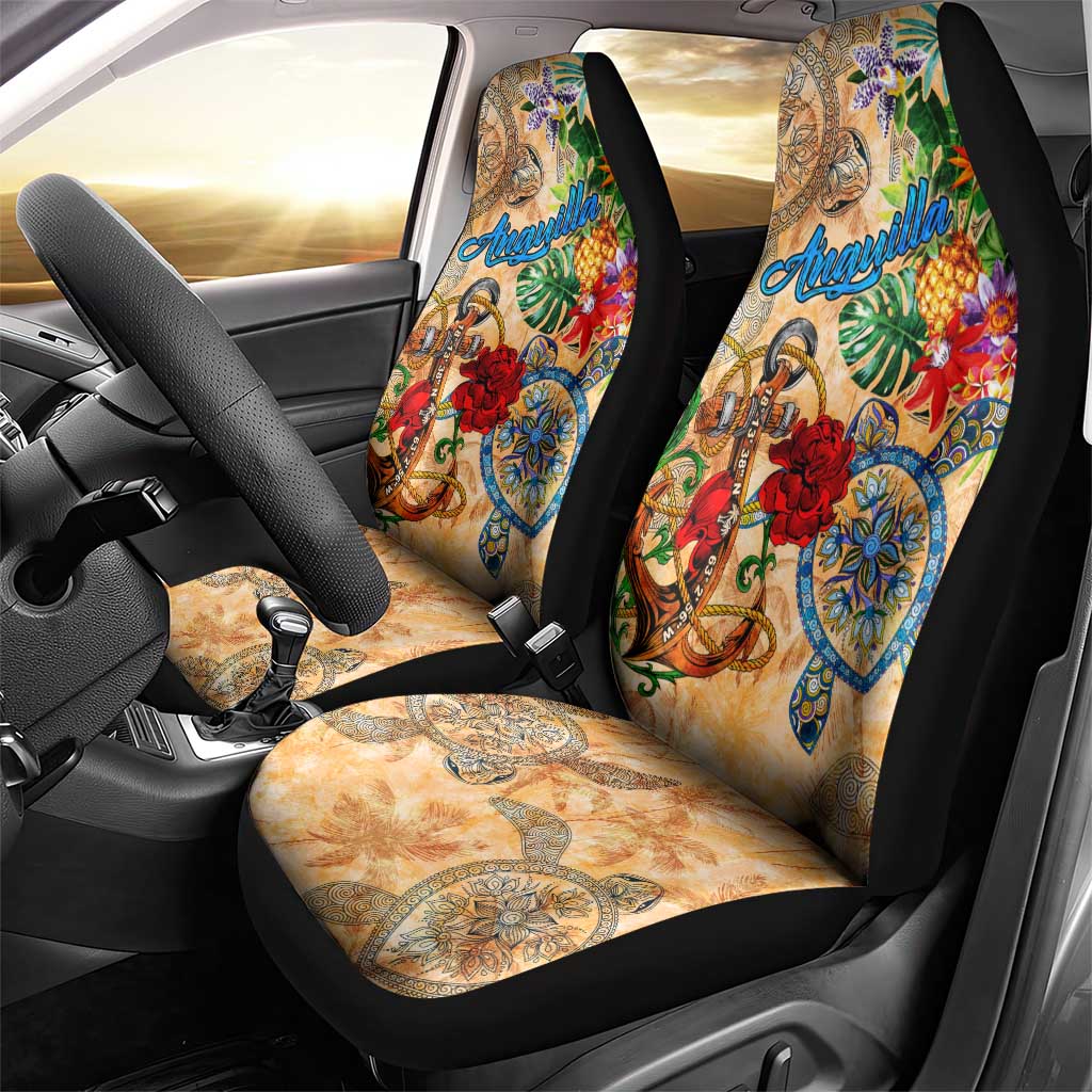 Anguilla Car Seat Cover Geographic Coordinate Anchor - Turlte Tropical