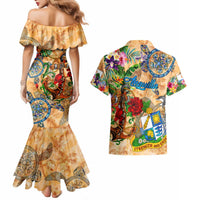Anguilla Couples Matching Mermaid Dress and Hawaiian Shirt Geographic Coordinate Anchor - Turlte Tropical