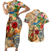 Anguilla Couples Matching Short Sleeve Bodycon Dress and Hawaiian Shirt Geographic Coordinate Anchor - Turlte Tropical