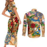 Anguilla Couples Matching Short Sleeve Bodycon Dress and Long Sleeve Button Shirt Geographic Coordinate Anchor - Turlte Tropical