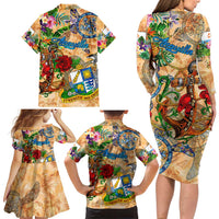 Anguilla Family Matching Long Sleeve Bodycon Dress and Hawaiian Shirt Geographic Coordinate Anchor - Turlte Tropical