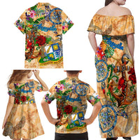Anguilla Family Matching Off Shoulder Maxi Dress and Hawaiian Shirt Geographic Coordinate Anchor - Turlte Tropical