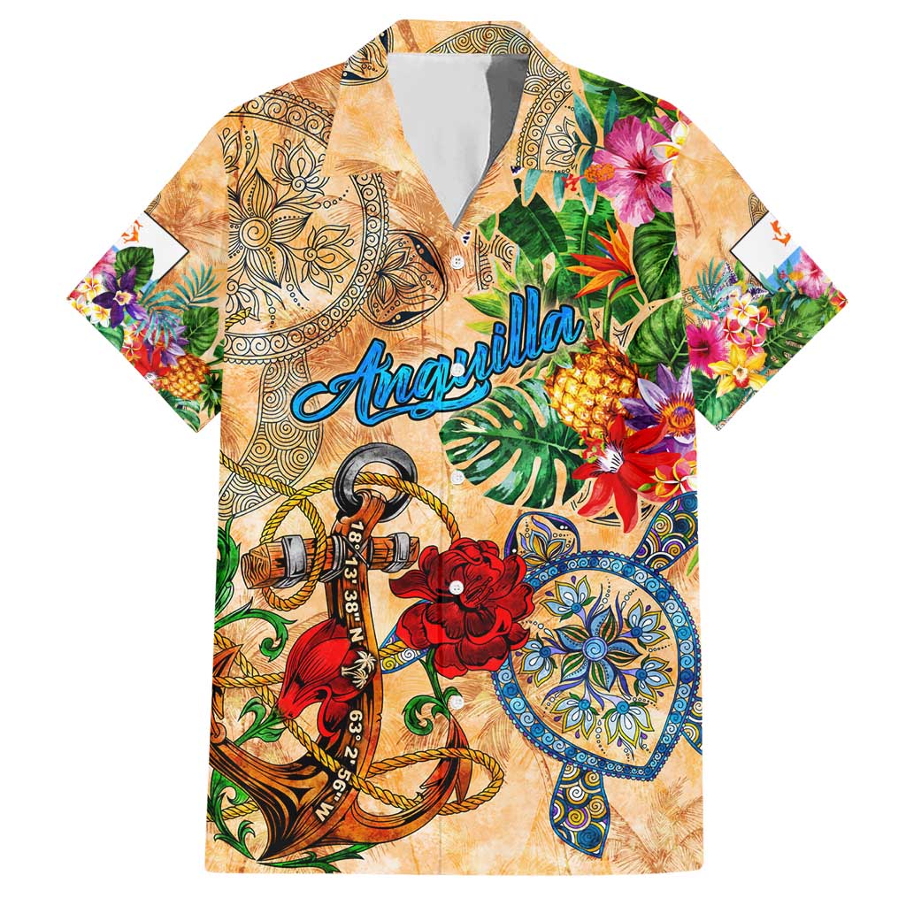 Anguilla Hawaiian Shirt Geographic Coordinate Anchor - Turlte Tropical