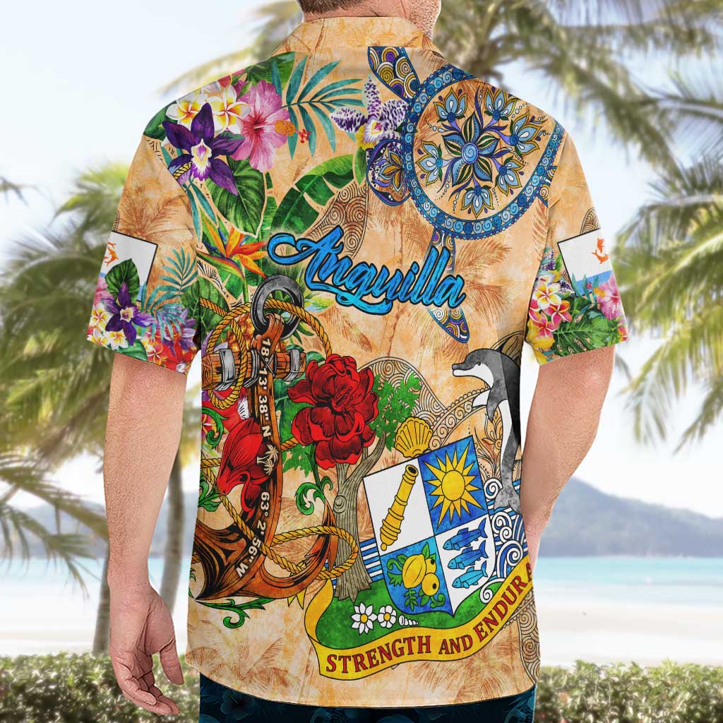 Anguilla Hawaiian Shirt Geographic Coordinate Anchor - Turlte Tropical