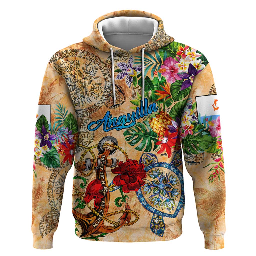 Anguilla Hoodie Geographic Coordinate Anchor - Turlte Tropical