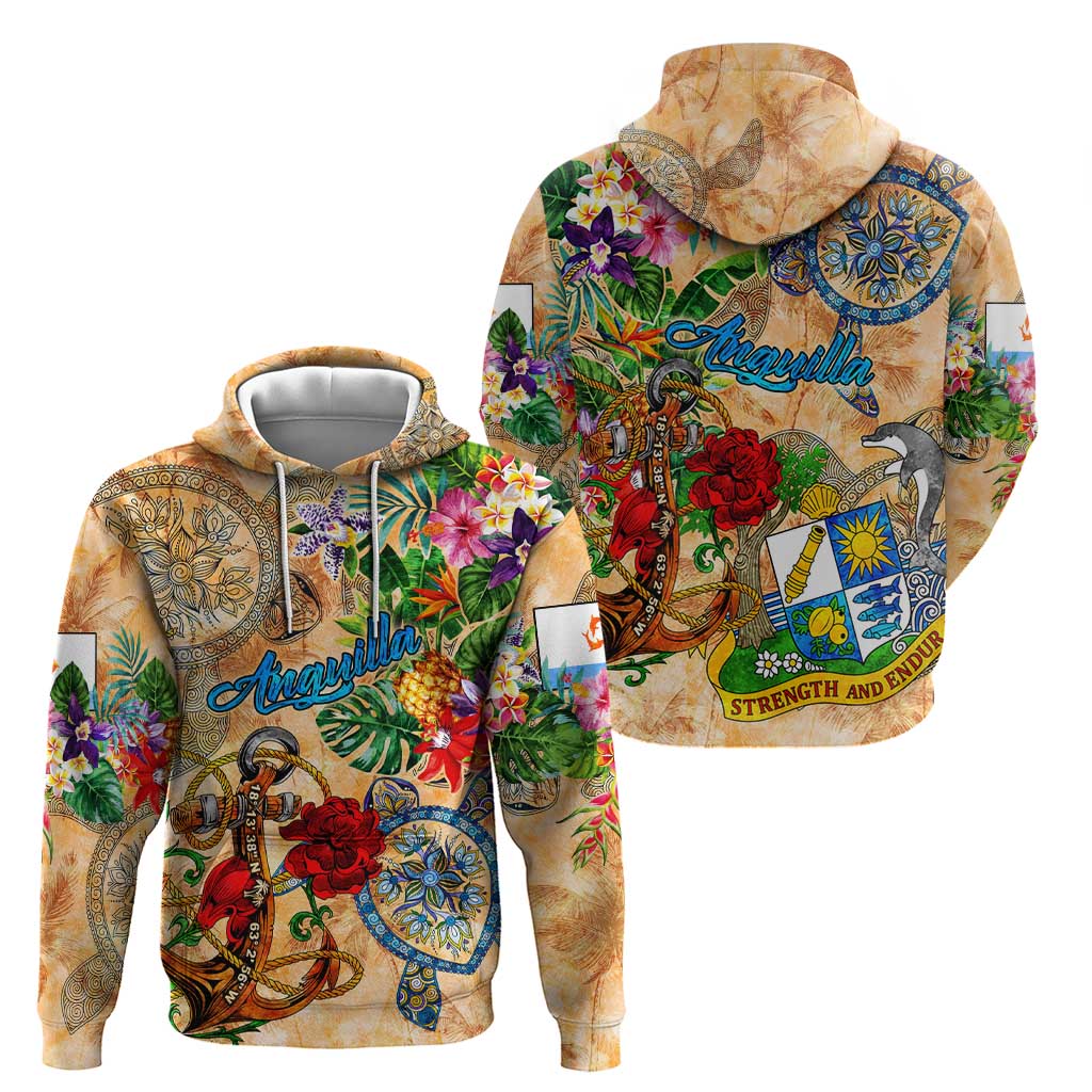 Anguilla Hoodie Geographic Coordinate Anchor - Turlte Tropical