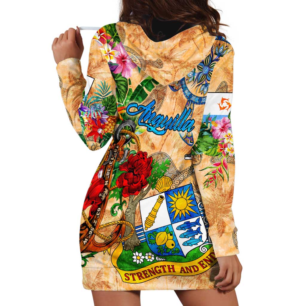 Anguilla Hoodie Dress Geographic Coordinate Anchor - Turlte Tropical