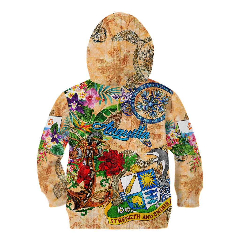 Anguilla Kid Hoodie Geographic Coordinate Anchor - Turlte Tropical