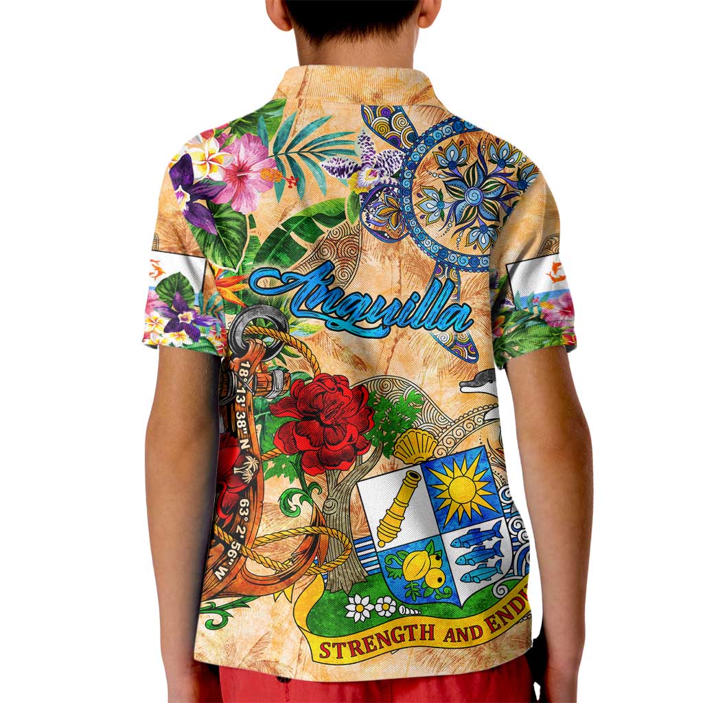 Anguilla Kid Polo Shirt Geographic Coordinate Anchor - Turlte Tropical