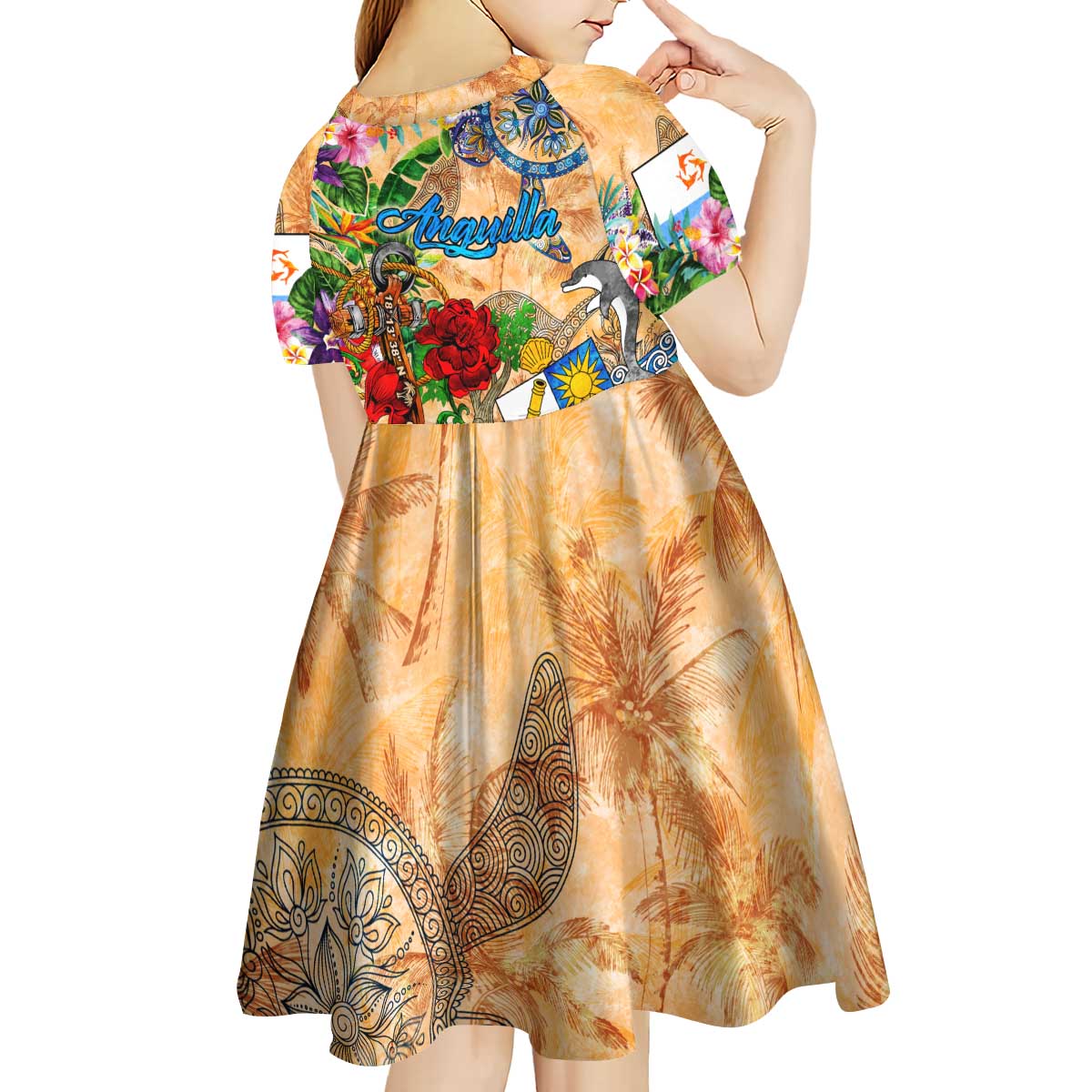 Anguilla Kid Short Sleeve Dress Geographic Coordinate Anchor - Turlte Tropical