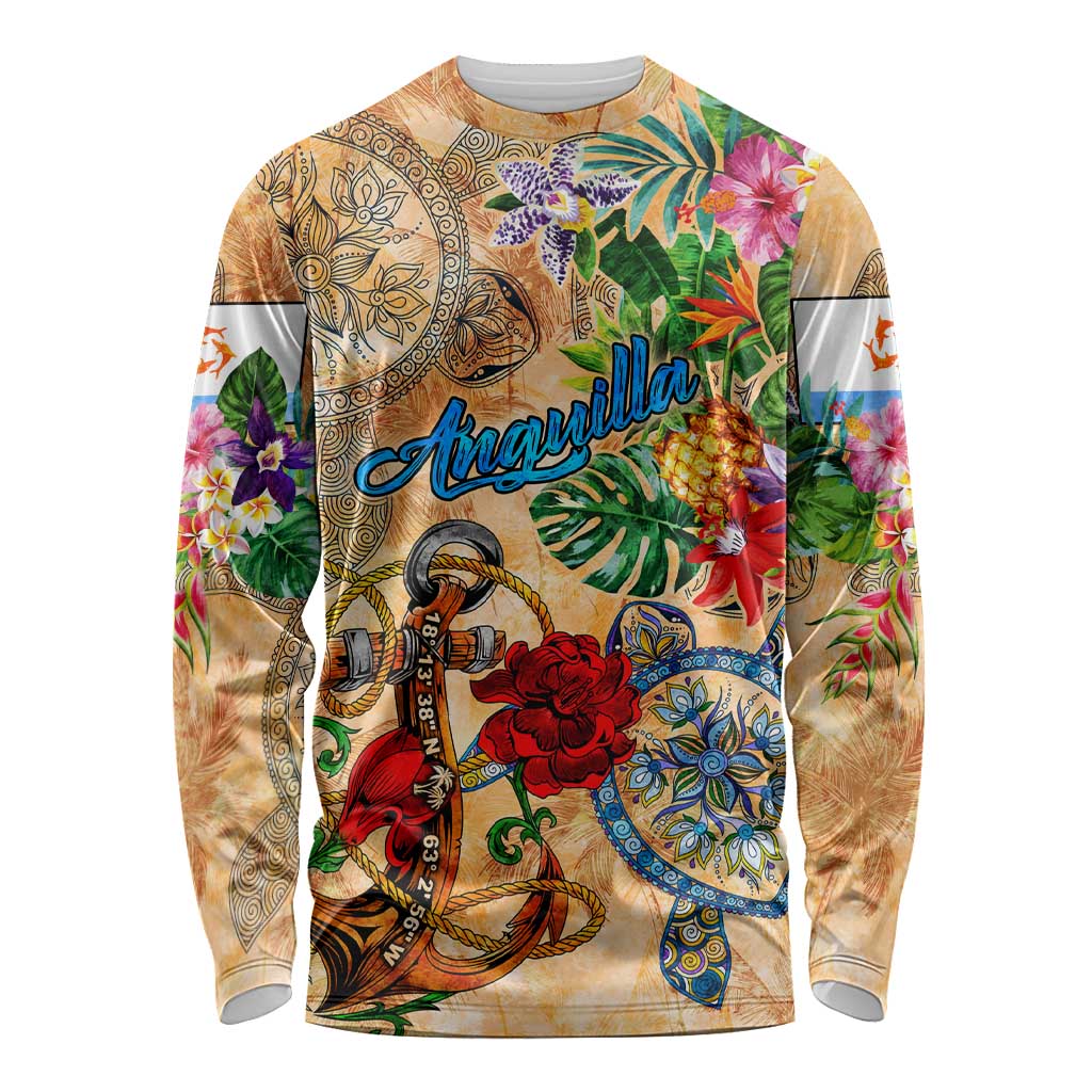 Anguilla Long Sleeve Shirt Geographic Coordinate Anchor - Turlte Tropical