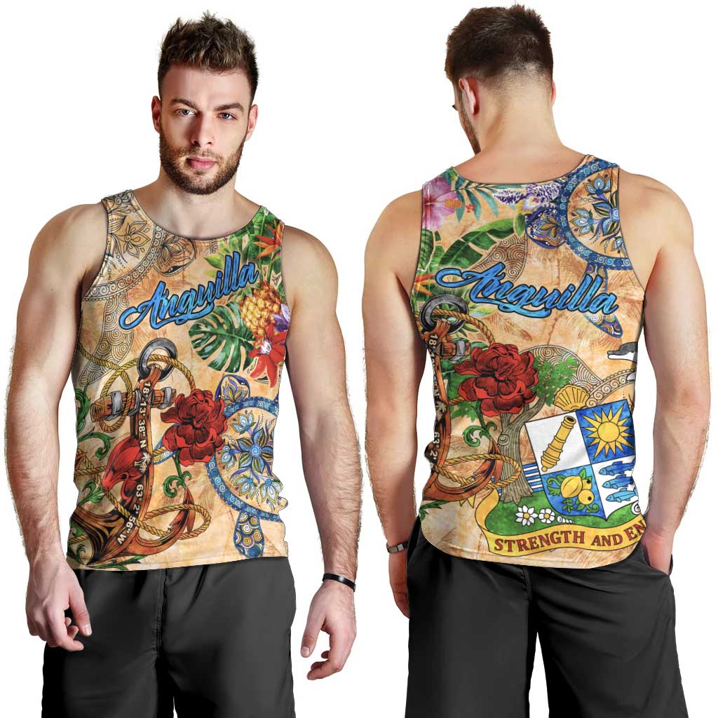 Anguilla Men Tank Top Geographic Coordinate Anchor - Turlte Tropical