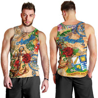 Anguilla Men Tank Top Geographic Coordinate Anchor - Turlte Tropical