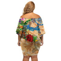 Anguilla Off Shoulder Short Dress Geographic Coordinate Anchor - Turlte Tropical