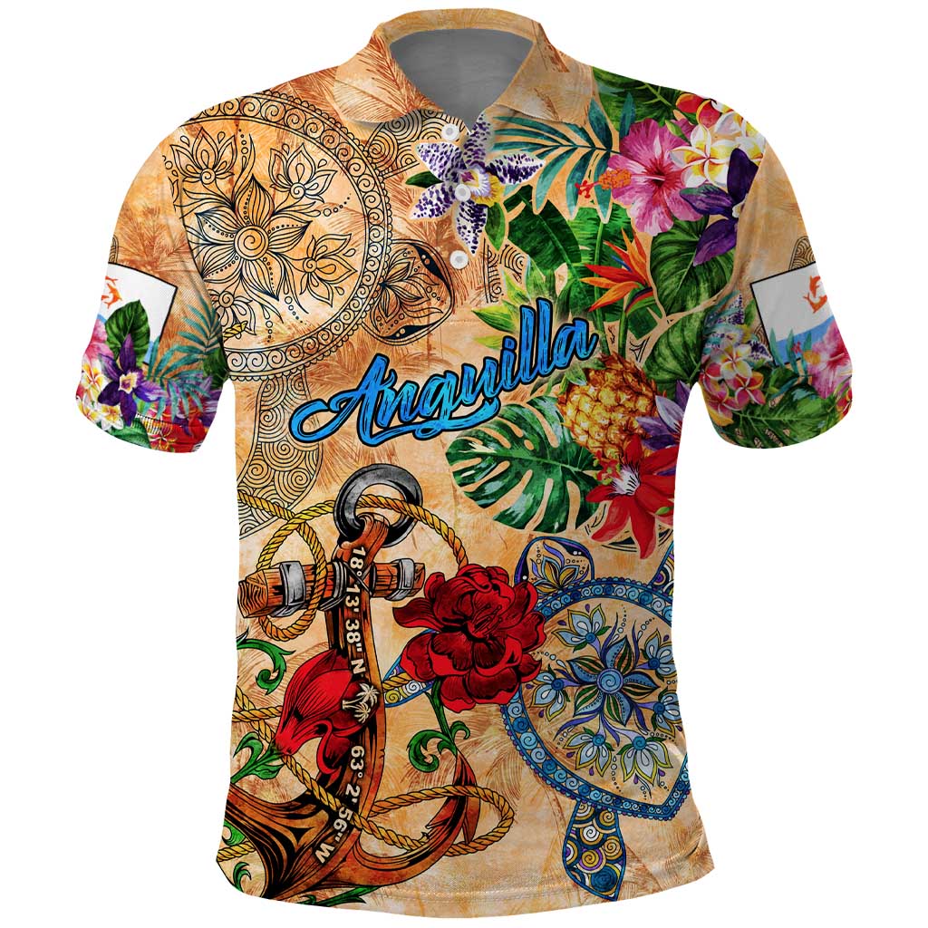 Anguilla Polo Shirt Geographic Coordinate Anchor - Turlte Tropical
