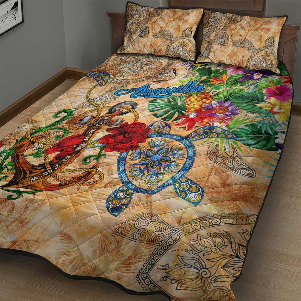 Anguilla Quilt Bed Set Geographic Coordinate Anchor - Turlte Tropical