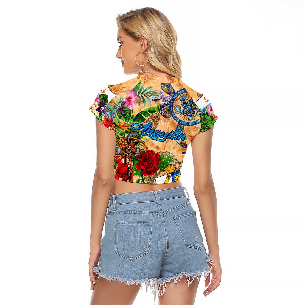 Anguilla Raglan Cropped T Shirt Geographic Coordinate Anchor - Turlte Tropical