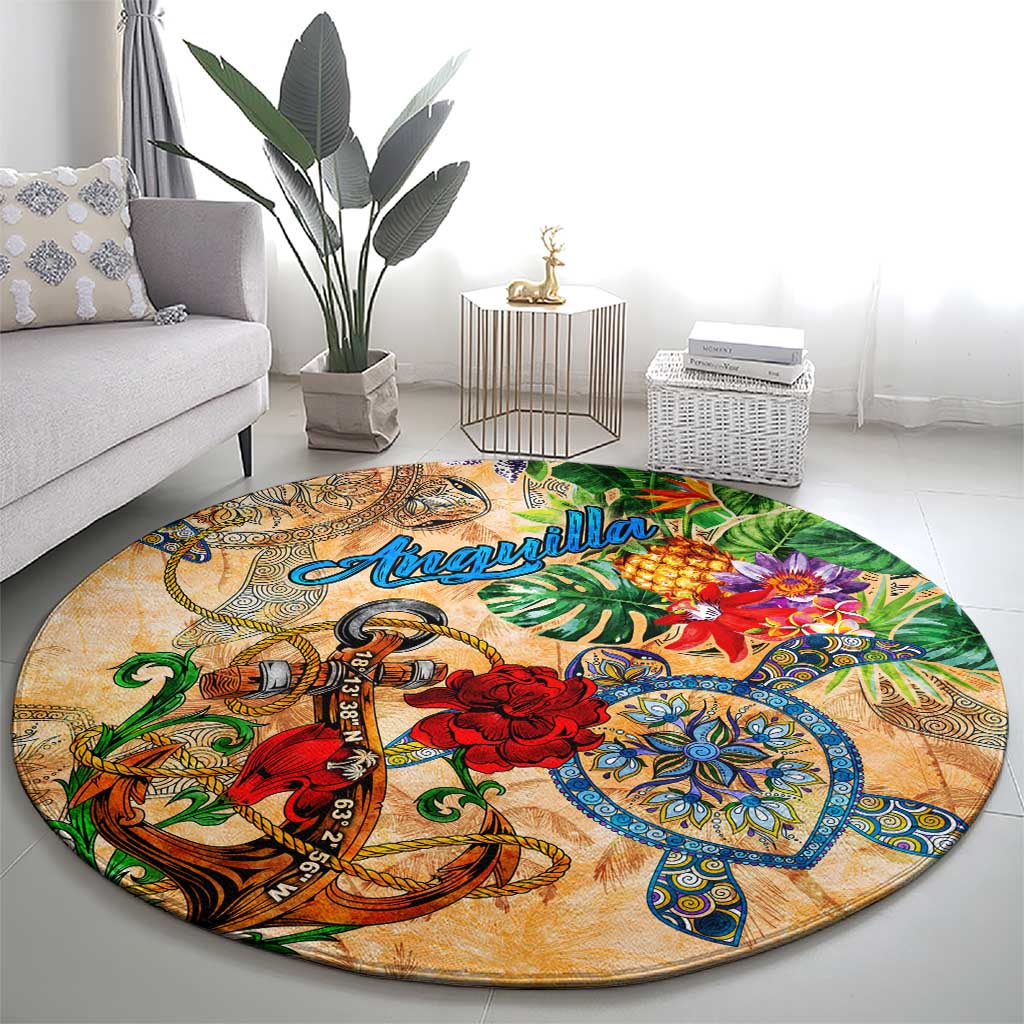 Anguilla Round Carpet Geographic Coordinate Anchor - Turlte Tropical