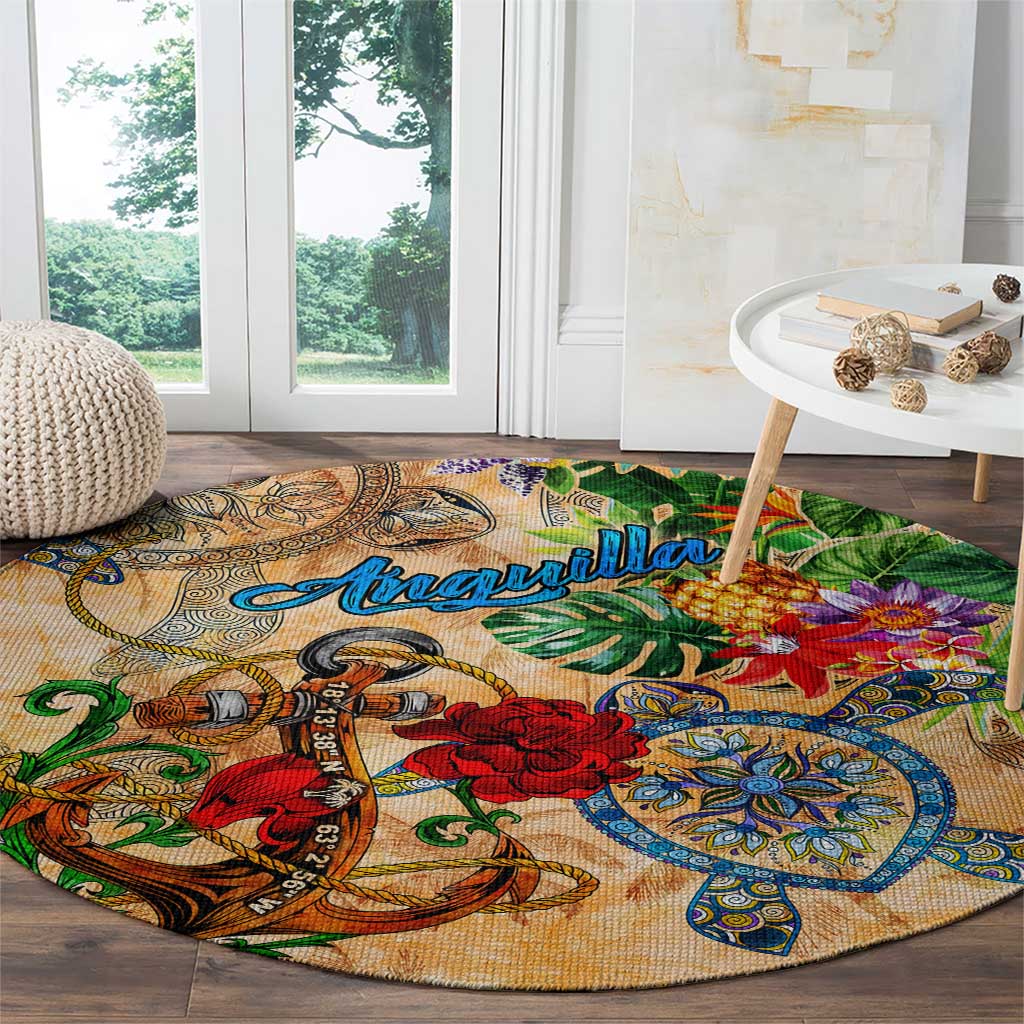 Anguilla Round Carpet Geographic Coordinate Anchor - Turlte Tropical