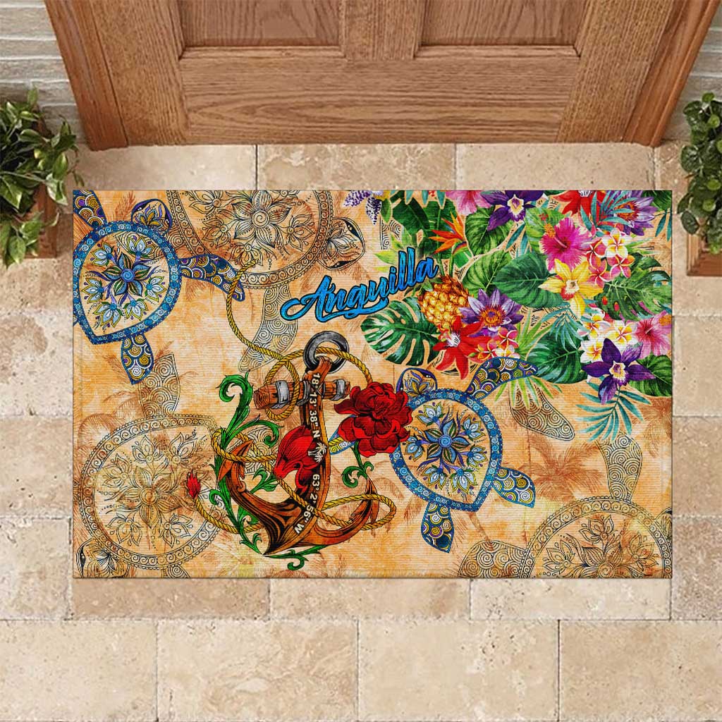 Anguilla Rubber Doormat Geographic Coordinate Anchor - Turlte Tropical