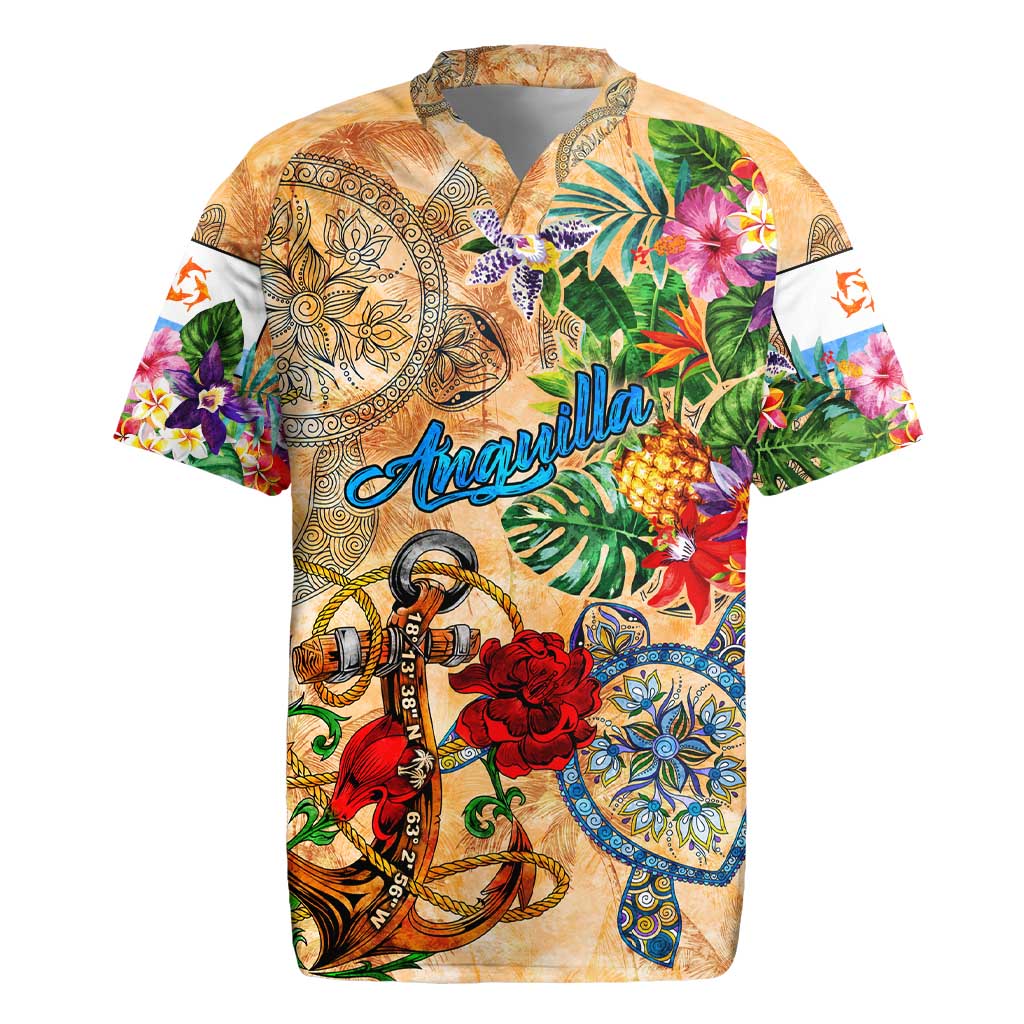 Anguilla Rugby Jersey Geographic Coordinate Anchor - Turlte Tropical