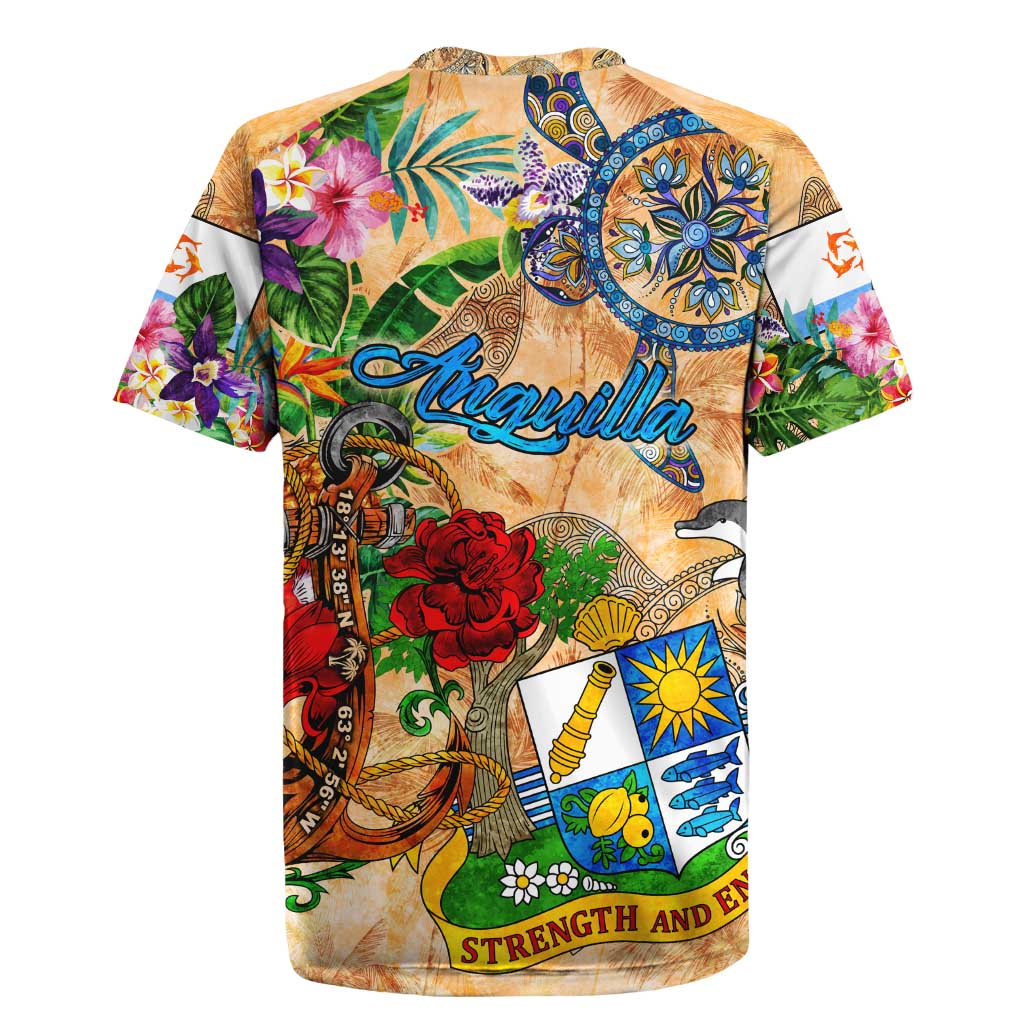Anguilla Rugby Jersey Geographic Coordinate Anchor - Turlte Tropical