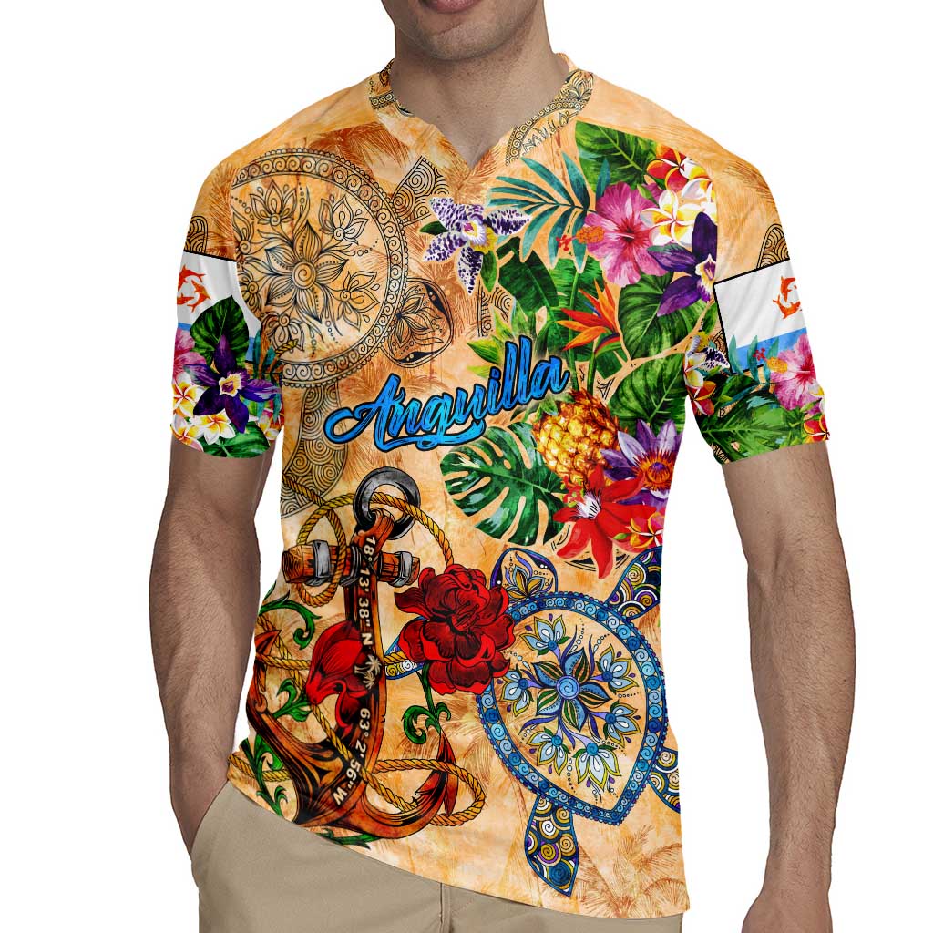 Anguilla Rugby Jersey Geographic Coordinate Anchor - Turlte Tropical
