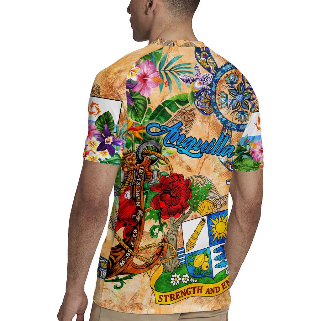 Anguilla Rugby Jersey Geographic Coordinate Anchor - Turlte Tropical