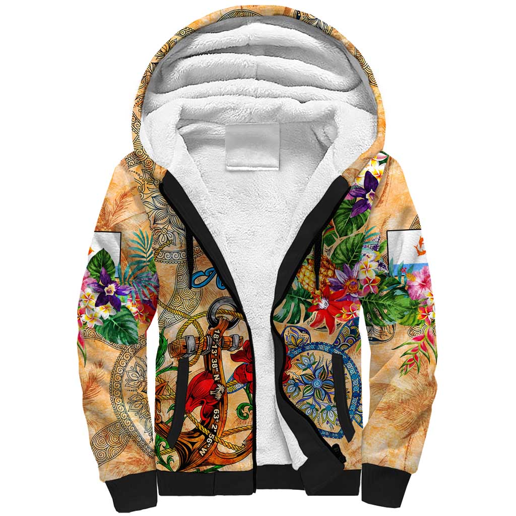 Anguilla Sherpa Hoodie Geographic Coordinate Anchor - Turlte Tropical