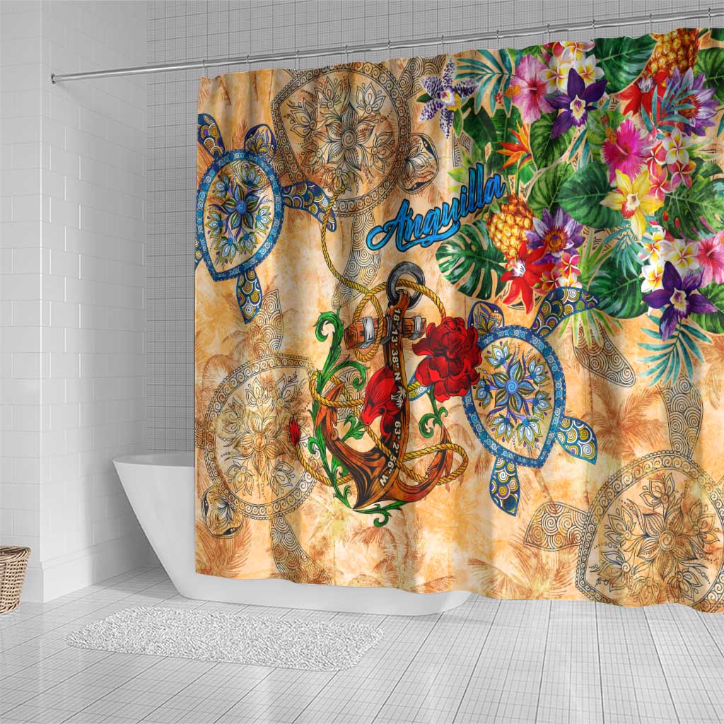 Anguilla Shower Curtain Geographic Coordinate Anchor - Turlte Tropical