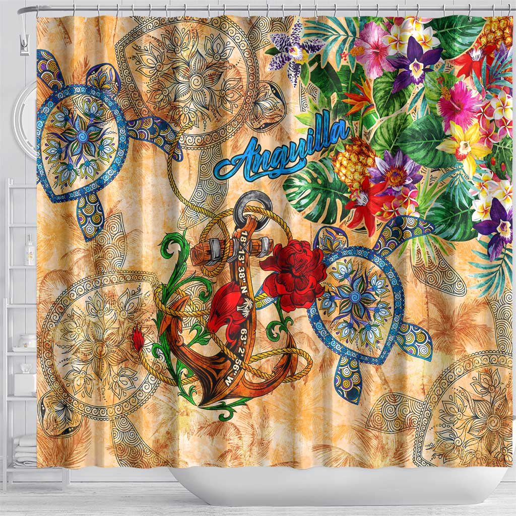 Anguilla Shower Curtain Geographic Coordinate Anchor - Turlte Tropical