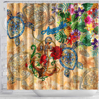 Anguilla Shower Curtain Geographic Coordinate Anchor - Turlte Tropical