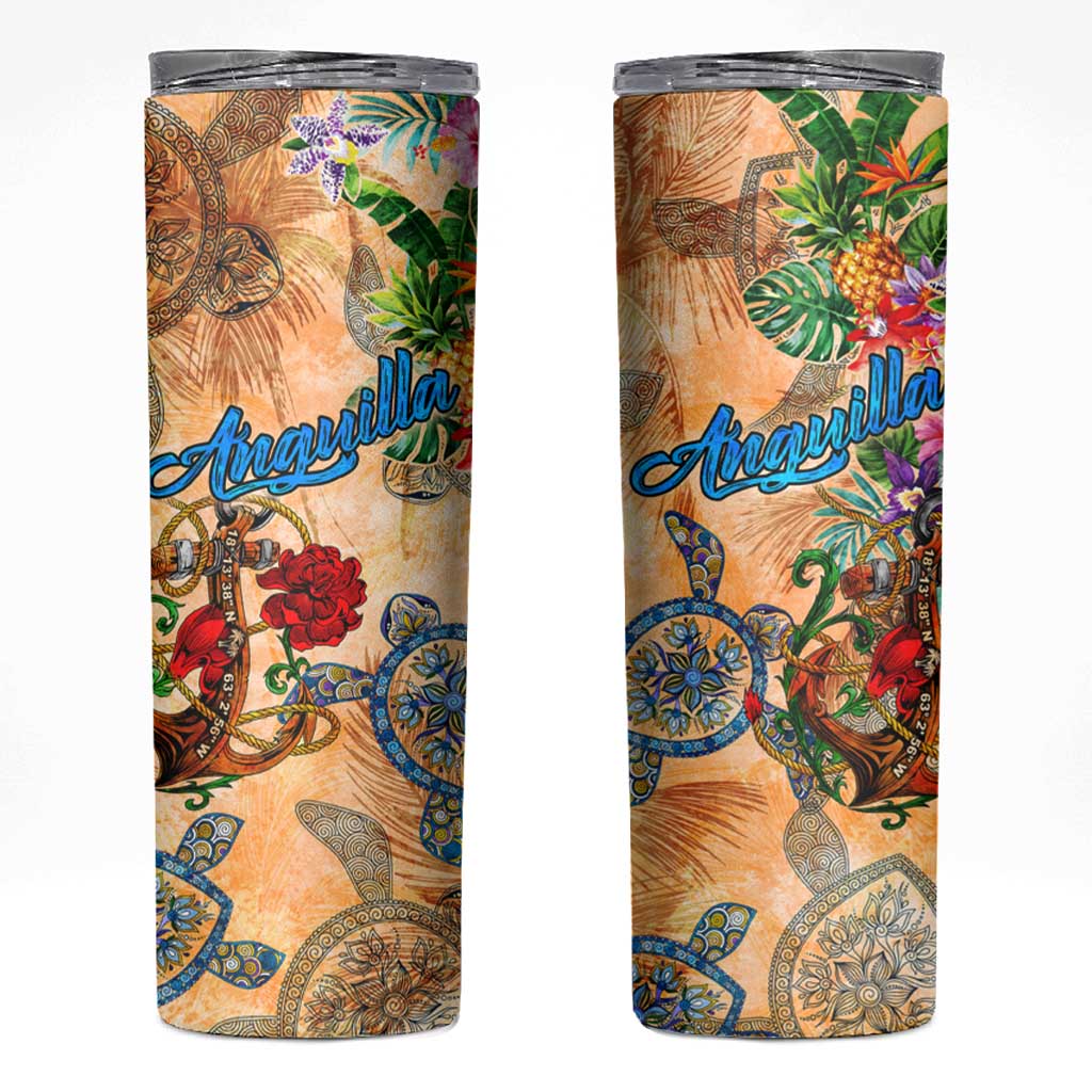 Anguilla Skinny Tumbler Geographic Coordinate Anchor - Turlte Tropical