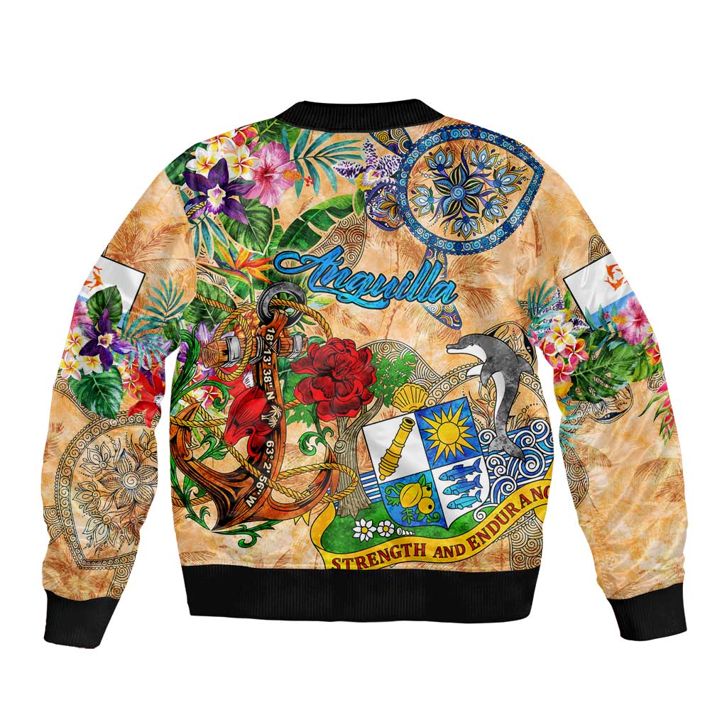 Anguilla Sleeve Zip Bomber Jacket Geographic Coordinate Anchor - Turlte Tropical