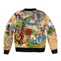 Anguilla Sleeve Zip Bomber Jacket Geographic Coordinate Anchor - Turlte Tropical